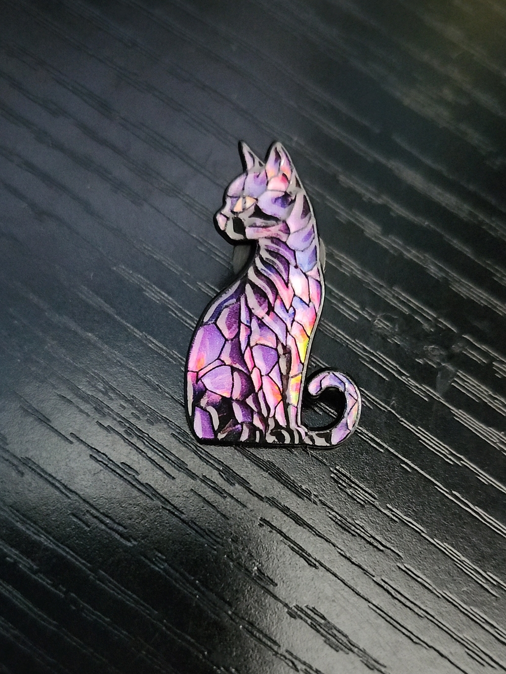 Purple Cat Enamel Pin - Decorative Cat Silhouette